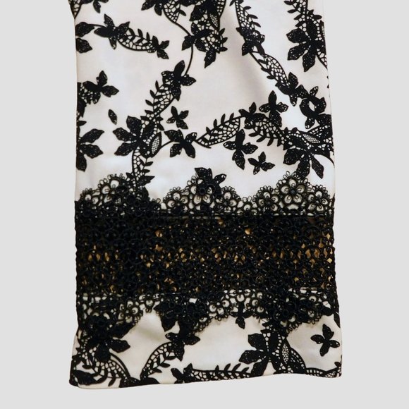 Karl Lagerfeld Shirt XL Black White Floral 3/4 Sleeves Lace Trim Polyester Blend - Picture 5 of 8